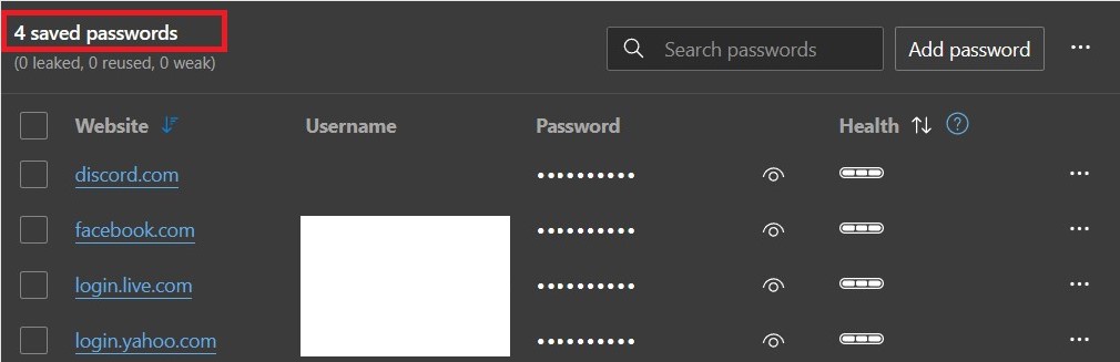 4 saved passwords