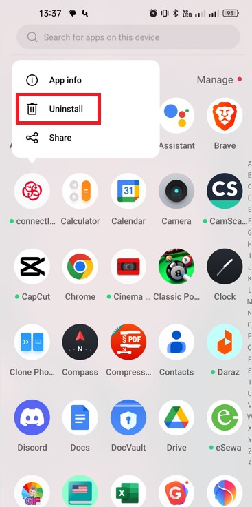 app uninstall from app menu