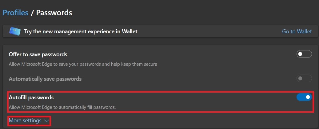 autofill password more settings