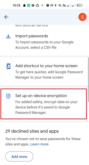 set up on-device encryption