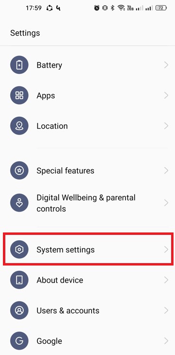 system settings