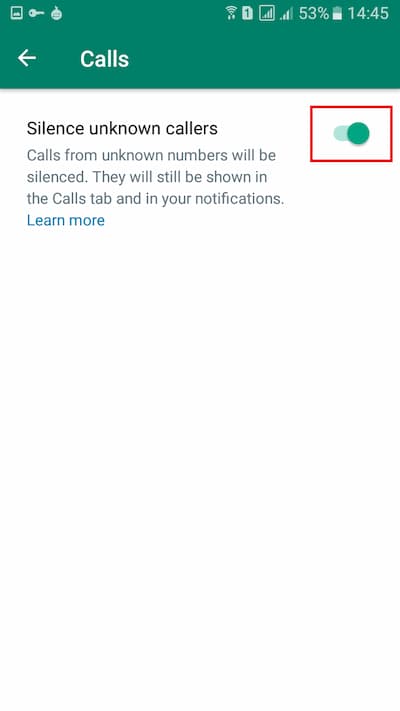 Toggle On Silence Unknown Callers
